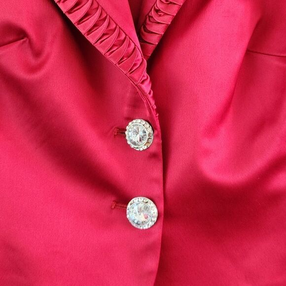Crimson Elegance Pleated Lapel Skirt Suit - Picture 5 of 11